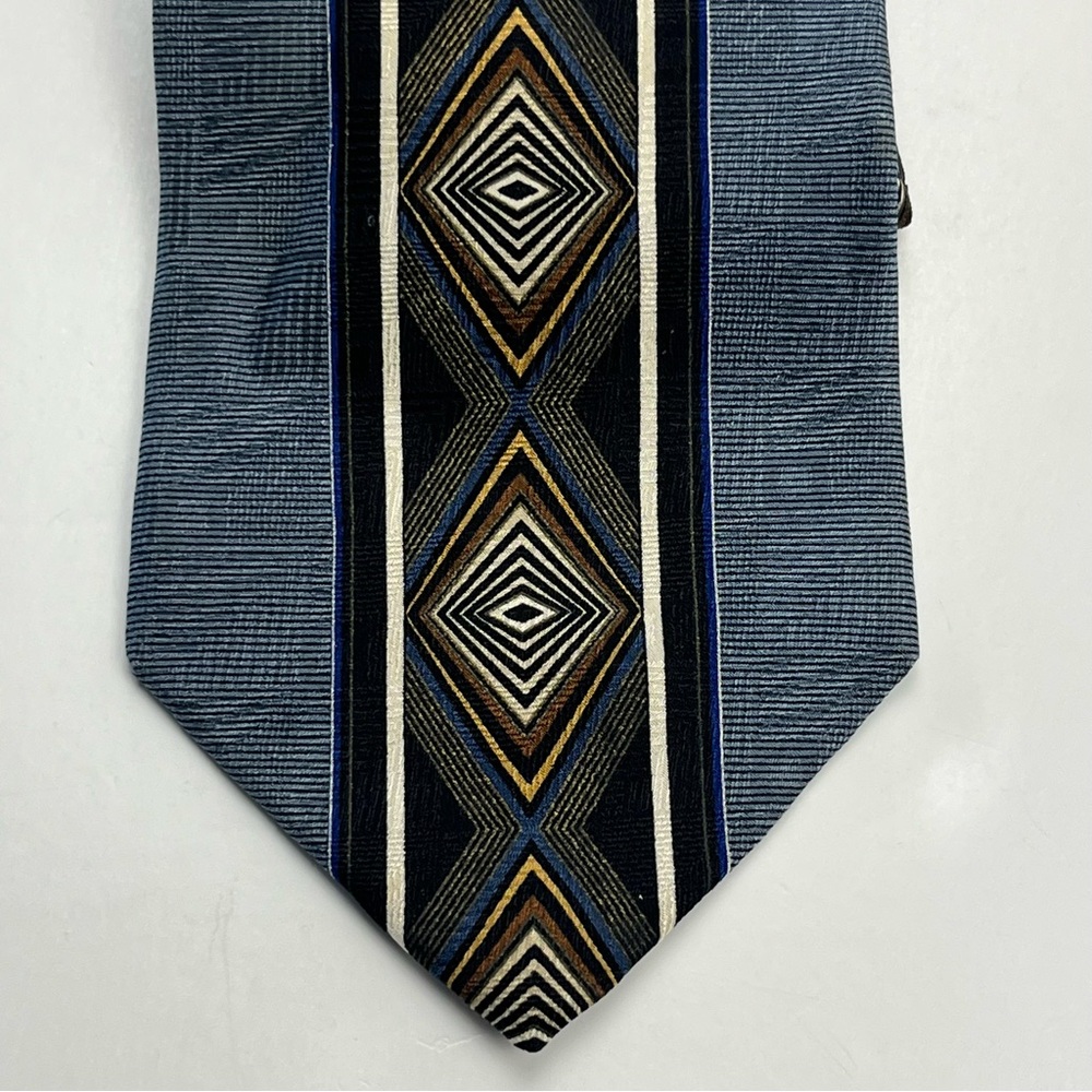 Palatina Geometric Patterned Mens 100% Silk Neck Tie‎ Blue Black Brown Office